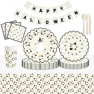 DAMAI Halloween Black and White Ghost Tableware Set and Disposable Paper Dinner Plates Dessert Plates Tableware Sets - Product Image 3