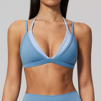 Soutien-gorge de sport personnalisé pour femme, double couche, bretelles halter, décolleté en V, coussinets rembourrés, extensible, respirant, pour yoga, pilates, entraînement et fitness