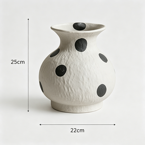 Textured White Black Polka Dot Ceramic Vase Set Irregular Asymmetrical <strong>Cottage</strong> Style Table Decor Vase - Product Image 6