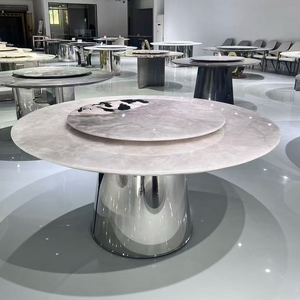 Set Tavolo da Pranzo Contemporaneo con Base a Piedistallo <span class=keywords><strong>e</strong></span> Piano in Marmo o Pietra Sinterizzata per <span class=keywords><strong>Arredamento</strong></span> di Lusso per <span class=keywords><strong>Cucina</strong></span> <span class=keywords><strong>e</strong></span> <span class=keywords><strong>Soggiorno</strong></span> - Product Image 5