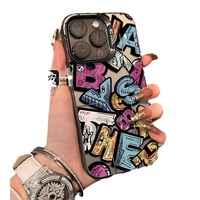 Coque de téléphone portable en TPU et PC avec impression de lettres anglaises style graffiti, argent électroplaqué, pour iPhone Xs 11 12 13 14 15 16 17 18 Pro Max