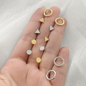 Korean Simple Design 18K Gold Plated Waterproof Hollow Round Stud <b>Earrings</b> for Women - Product Image 5