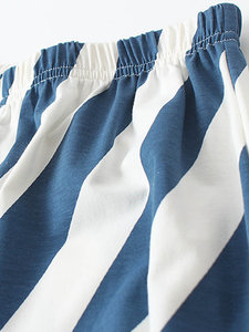 Pyjama pour femmes en coton 100% rayé, taille élastique, manches courtes, col marin - Séchage rapide, respirant, vêtements de nuit thermiques (taille) - Product Image 4