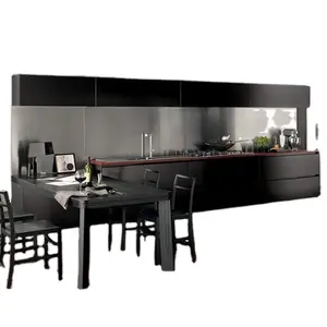 2pac小型亚光漆厨房家具设计黑色厨房橱柜