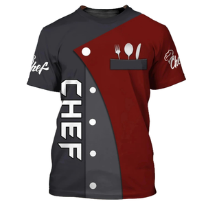Camiseta de Chef con Nombre Personalizado, Impresión por Sublimación 3D, Manga Corta, Uniforme de Cocina para Restaurante, Venta al Por Mayor, OEM, Multicolor - Product Image 1