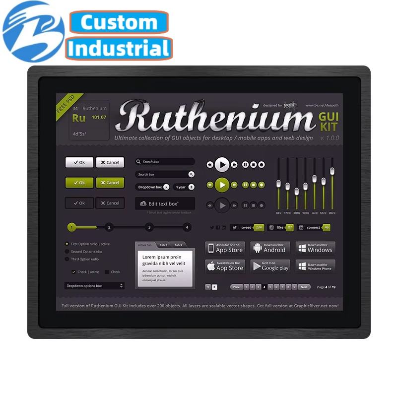 15 Inch HD VGA Waterproof Pure Flat Touch Screen Panel Embedded Industrial Grade LCD Monitor Industrial Computer Accessory