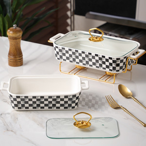 Style nordique Double poignée Pot en céramique fer support rectangulaire ménage soupe assiette <span class=keywords><strong>de</strong></span> <span class=keywords><strong>poisson</strong></span> pour la cuisson noir blanc plats casseroles - Product Image 2