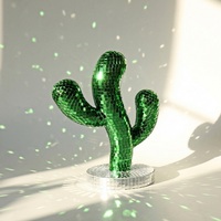 Ornement en verre en forme de cactus vert argenté LINGKAI, boule disco miroir pour Noël, Pâques, éclairage de fête, décoration intérieure