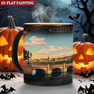 Taza Mágica de Cerámica Negra Esmerilada de 11 oz que Cambia de Color con Diseño Artístico de Sevilla - Product Image 6
