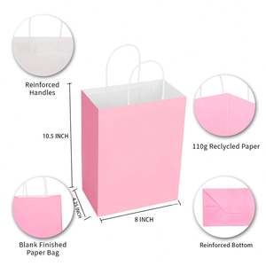 Petits sacs en papier kraft rose avec poignées pour les faveurs de fête d'anniversaire, de mariage, les courses, la vente au détail, les cadeaux d'entreprise, les cadeaux artisanaux - Product Image 4