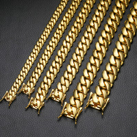 Ganku Vente en gros Ensemble de chaînes cubaines lisses et larges, largeurs 10/12/14/16/18/20/22mm, en cuivre plaqué or, avec fermoir papillon, pour fêtes