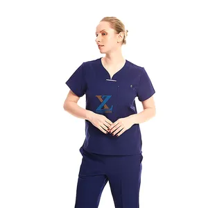 Stocking Nurse Scrubs Uniforms Sets Medical Scrubs Sweatsuits Heart Shaped Collar Women T Shirt Pants