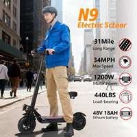 Patinete Eléctrico Urbano YUNQI N9, Motor sin Escobillas de 1200W, Batería de Litio, Aleación de Aluminio, Plegable, Impermeable, Control Digital