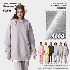 ชุดกางเกงสีพื้นหนา 400 กรัม พิมพ์ลายดิจิทัล FOG เสื้อฮู้ดเทอร์รี่ทรงหลวมแบบสวม Unisex - Product Image 4