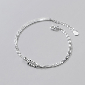 Pulsera de plata de ley 925 hecha a mano para mujer, cadena de eslabones de doble capa, con cierre en forma de U - Product Image 4