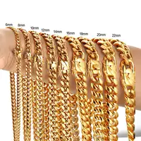 Amazon Hot selling High Quality 316L Stainless Steel 18K Plated Shiny Gold Cuban Link Chain Necklace for Men Women