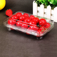 Barquette alimentaire rectangulaire transparente en PET recyclé avec revêtement UV, personnalisable avec logo, pour fruits et emballage de conservation