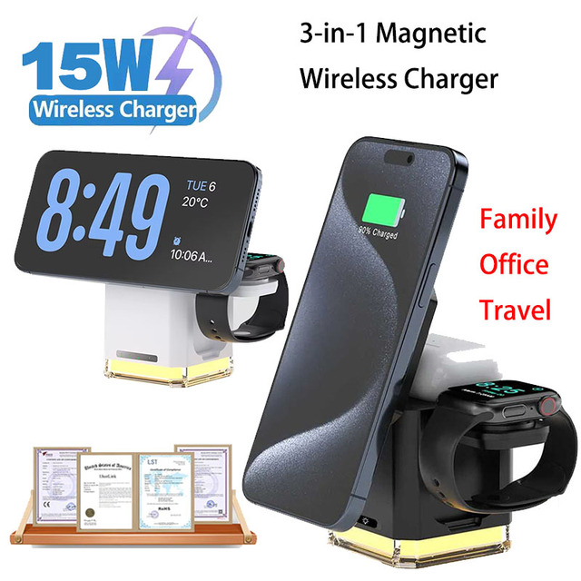 Fast PD 2A Charging Station Stand for 12-17 Home/Office/Travel Use Magnetic Wireless Charger Holder 15W for Mobile Phones