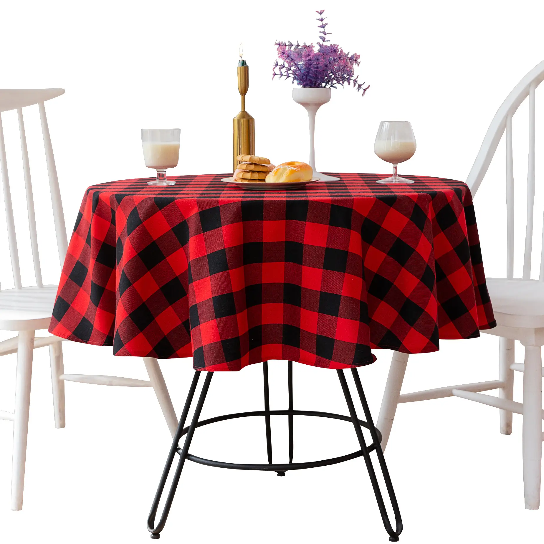 Tablecloth European Style Living Room Table Mat Round Tablecloth Fabric Art Color Matching Plaid Wholesale Cotton and Linen