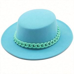 In Stock <b>Cheap</b> Price 100% Wool Felt Women Fedora Felt Hat Wide Brim Fedora Hats With <b>Chain</b> - Product Image 5