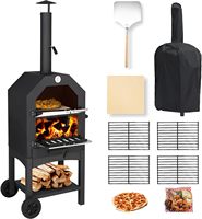 Four à pizza d'extérieur, four à pizza au feu de bois avec roues pour l'extérieur, pizzeria portable avec pierre, peler, couvercle et grilles de cuisson