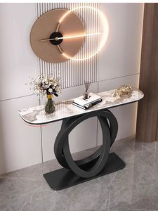 Italian Luxury Modern Entry Corridor Wall Simple Semi-Circular End View Platform Chinese Iron Art Xuanguan Rock Coffee <strong>Table</strong> - Product Image 3