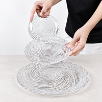 Assiettes en verre texturé transparent en spirale, irrégulières et rondes, pour desserts et fruits, en 2 tailles, vente en gros