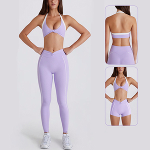 FH Two Piece Yoga Set High Waist Leggings Cross Back Sports Bra Feel Tummy Control Pockets Gym Pilates Running Custom Logo Women