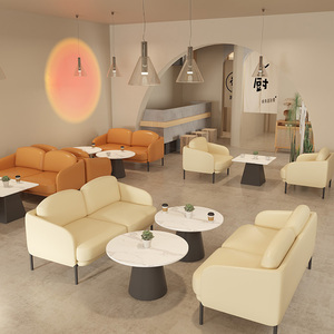 Juego de muebles de café modernos de tonos cálidos con sillas de color crema naranja Mesas superiores de mármol para un espacio de comedor acogedor - Product Image 6