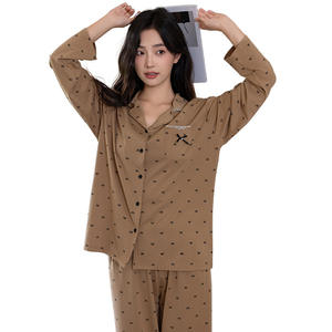 Conjunto de Pijama de Algodón Modal Lenzing de Alta Gama para Mujer, Personalizable, con Cuello de Cárdigan Francés con Lazo, Ropa de Estar Sostenible para el Hogar - Product Image 3