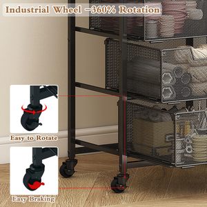 Organisation de stockage d'art et d'artisanat en métal Chariots roulants utilitaires à 4 tiroirs avec roues verrouillables et fournitures de table en bois - Product Image 3