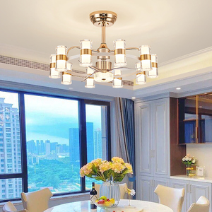 Sang Trọng Vàng LED Đèn Chùm Chiếu Sáng Điều Khiển Từ Xa Ưa Thích Mặt Dây Chuyền Đèn Nhà Khách Sạn Hiện Đại Pha Lê Quạt Trần Với Ánh Sáng - Product Image 1