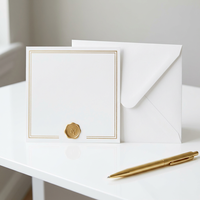 Cartes de remerciement personnalisées en papier couché blanc minimaliste avec double bordure dorée, sceau de cire, cartes de vœux d'entreprise de luxe imprimées en gros