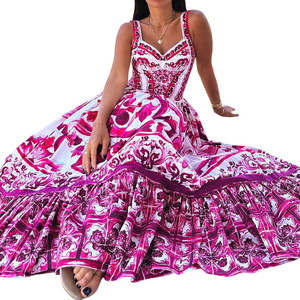 Nuovo stile estivo moda donna temperamento grande Swing medio lungo stampato con bretelle abito da viaggio vacanza abito da spiaggia - Product Image 5