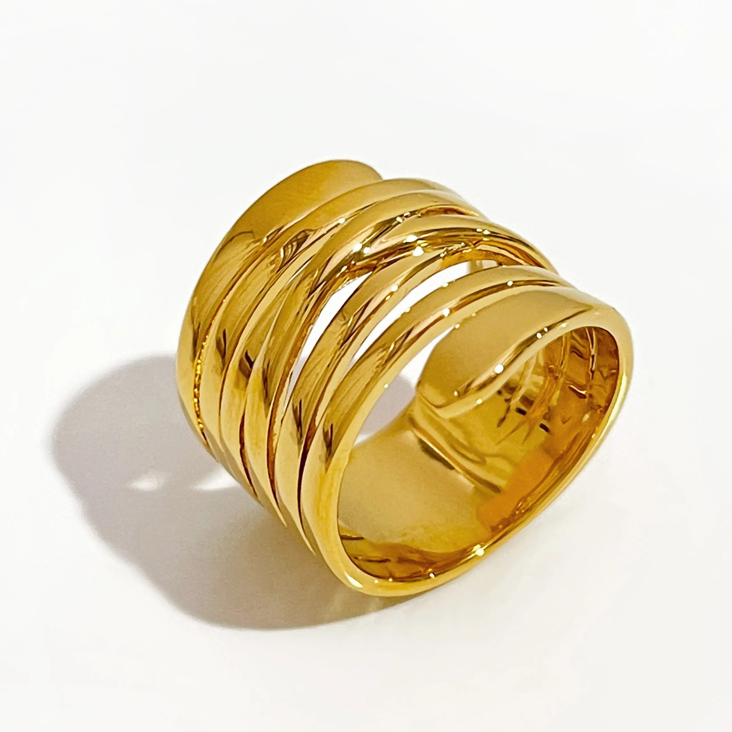 Bague de doigt géométrique en spirale multicouche pour femmes, cercle en or en cuivre, croix polie, bijoux fins pour femmes