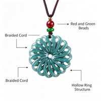 Pendentif Fleur Rotatif en Jadeite Naturelle Birmane de Grade A, Collier Chaîne de Chandail en Jade au Design Riche et Noble pour Hommes et Femmes