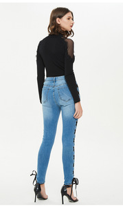 Jeans skinny <span class=keywords><strong>taille</strong></span> haute sexy pour femmes pantalon en denim bleu clair jeans <span class=keywords><strong>slim</strong></span> à lacets pour femmes <span class=keywords><strong>jegging</strong></span> - Product Image 3