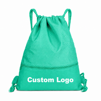 Sac à dos pliable de luxe personnalisé avec cordon de serrage en polyester, vente en gros d'usine, sac de sport à cordon avec poche avant, 12 couleurs disponibles