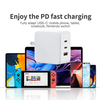 65W GaN PD Ladegerät mit Faltbaren & Umwandelbaren Steckerpins Schnelles Laden Dreifach-Anschlüsse 2C1A für 5G Smartphones Laptops Kopfhörer