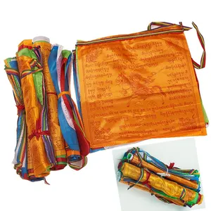 고품질 저렴한 종교 티베트 불교 용품 컬러 인쇄기도 인공 실크 불교 플래그 깃발 천 매달려 배너
