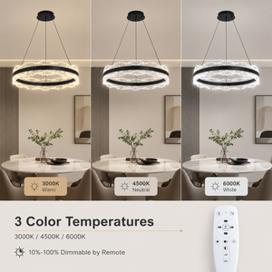 Lustre moderne en fer noir 60 cm LED tricolore à intensité variable avec télécommande et hauteur réglable pour la décoration intérieure de salle à manger - Product Image 3