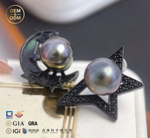 Pendientes <span class=keywords><strong>de</strong></span> Perlas Naturales <span class=keywords><strong>de</strong></span> Tahití <span class=keywords><strong>de</strong></span> Grado <span class=keywords><strong>de</strong></span> Lujo con Forma <span class=keywords><strong>de</strong></span> Luna |   Plata <span class=keywords><strong>de</strong></span> Ley con Baño <span class=keywords><strong>de</strong></span> Rodio Negro, Certificado por Terceros, Moderno - Product Image 1