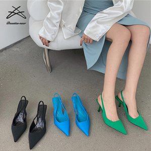 Sandali da donna Sexy a punta con tacco a punta scarpe eleganti da donna in tinta unita di alta qualità sandali da donna in vernice con tacco basso basso - Product Image 2