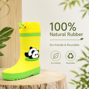 Bottes <span class=keywords><strong>de</strong></span> <span class=keywords><strong>pluie</strong></span> pour enfants en caoutchouc naturel 100% écologique, col à cordon, imprimé panda, imperméables, bottes Wellington pour filles - Product Image 1