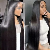 Perruque en cheveux humains naturels, lisses comme des baguettes, de 34 à 40 pouces, densité 210%, noire, avec patchwork de dentelle, export transfrontalier Américain-Européen, Vietnam
