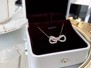 18K Solid Gold 0.65ct VS Natural Diamond Butterfly Bow Pendant Necklace Rose Gold Exquisite Latest Women Wedding Bridal Necklace