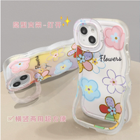 Housse de téléphone portable en TPU pour Iphone X Xr Xs 11 12 13 14 15 16 Pro 17 Creative Flower Print Invisible Double Holder Wave Edge