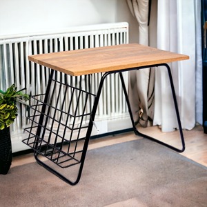 Table d'appoint de salon en bois avec dessus de table en bois et cadre en métal Table d'appoint de chambre avec porte-revues Sling meubles de maison - Product Image 4