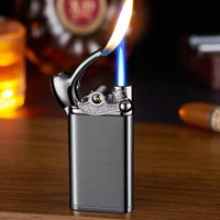 Coupe-vent gonflable Jet bleu flamme gaz Butane briquet à bascule mécanique disque métal lettrage personnalisé allume-cigare