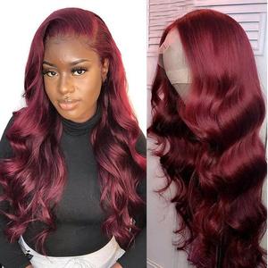99J Perruque Body Wave HD Lace Frontal Pre Pluck Perruque péruvienne rouge bordeaux Lace Front Perruques <span class=keywords><strong>cheveux</strong></span> humains transparentes colorées - Product Image 3